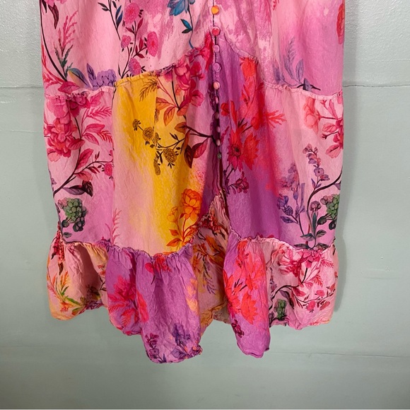 Anthropologie Alissa Tiered Floral Pink Maxi Dress Watercolor Medium Petite - Picture 4 of 10
